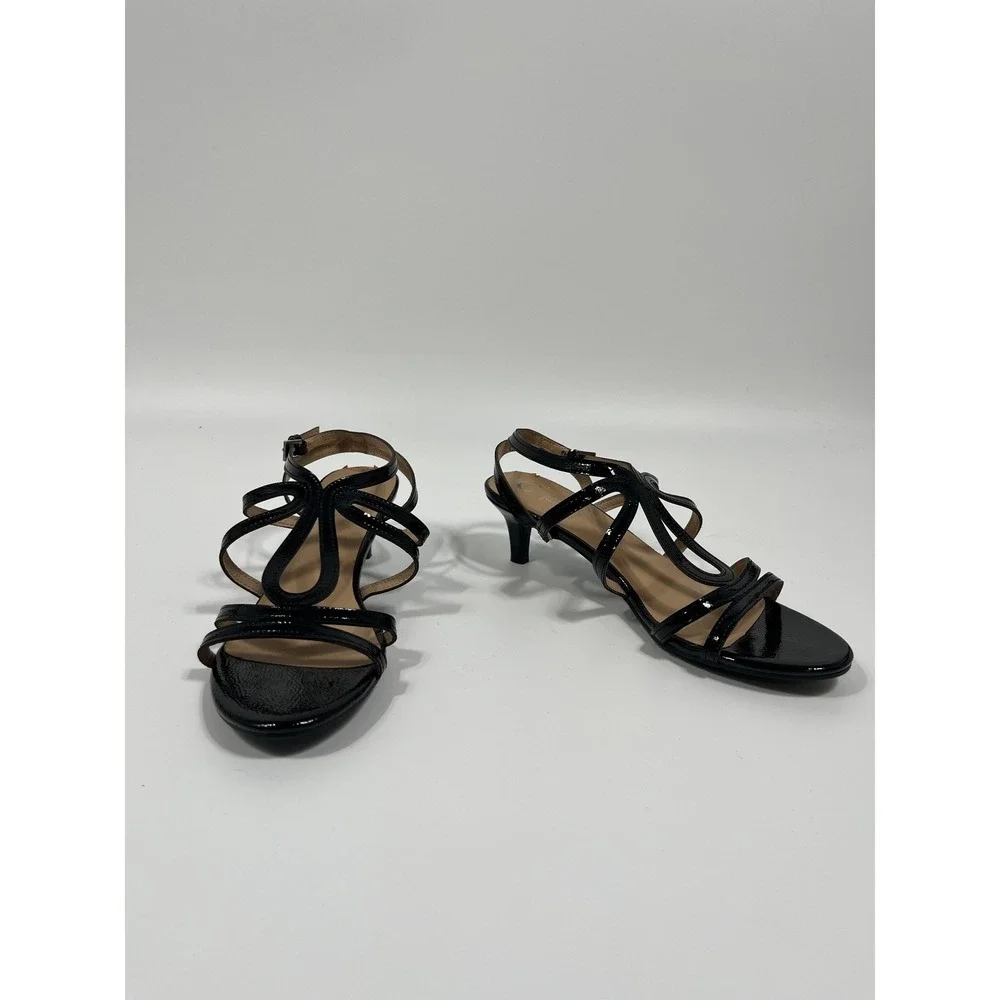 Womens Strappy Kitten Heels 7 Black Minimalist Chic Wedding Guest Formal Event